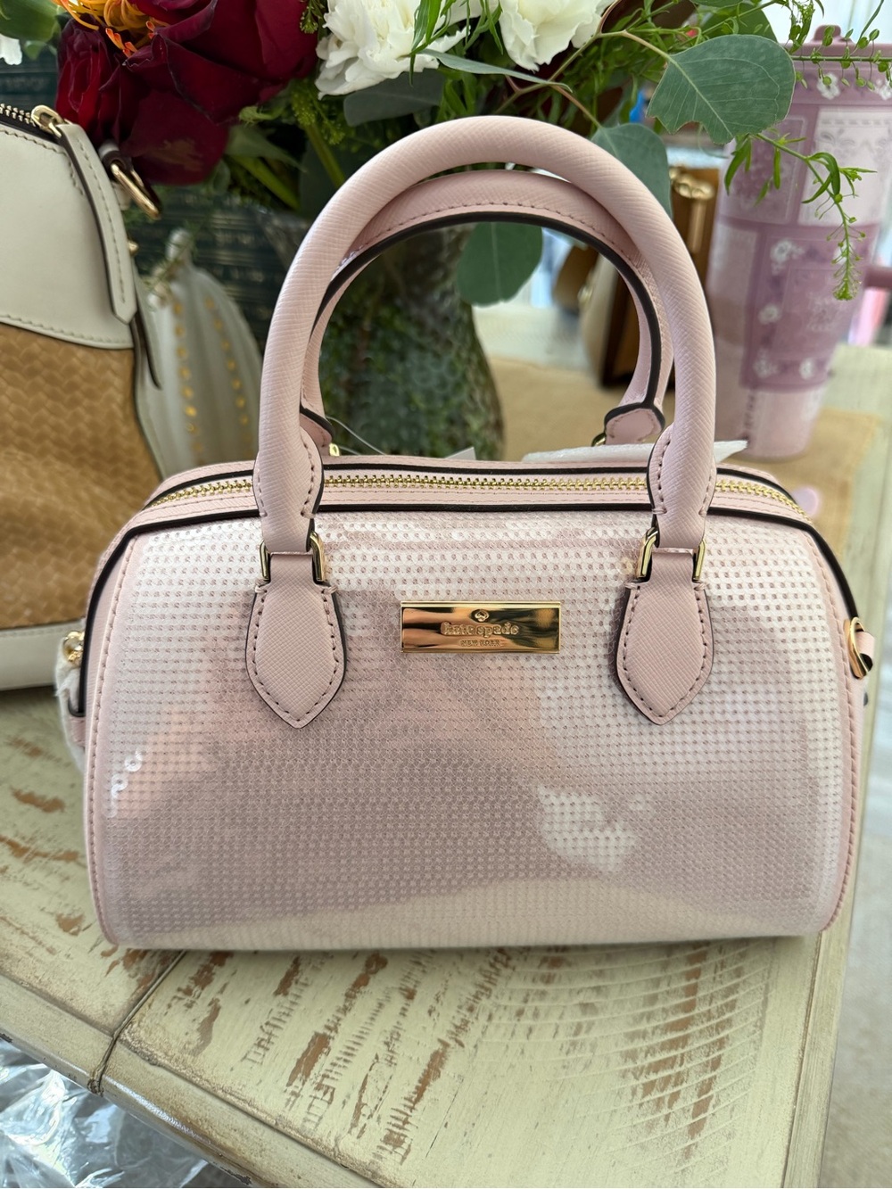 (NWT) Kate Spade Madison Pink Satin Sequin Small Dolly Duffle Bag